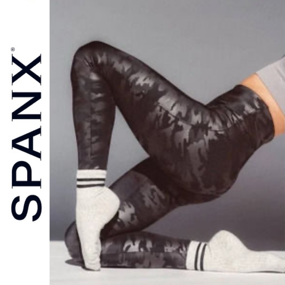 Spanx Faux Leather Camo Leggings Matte Black